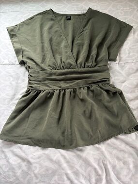 SHEIN Olive Green Wrap Peplum Tunic Top